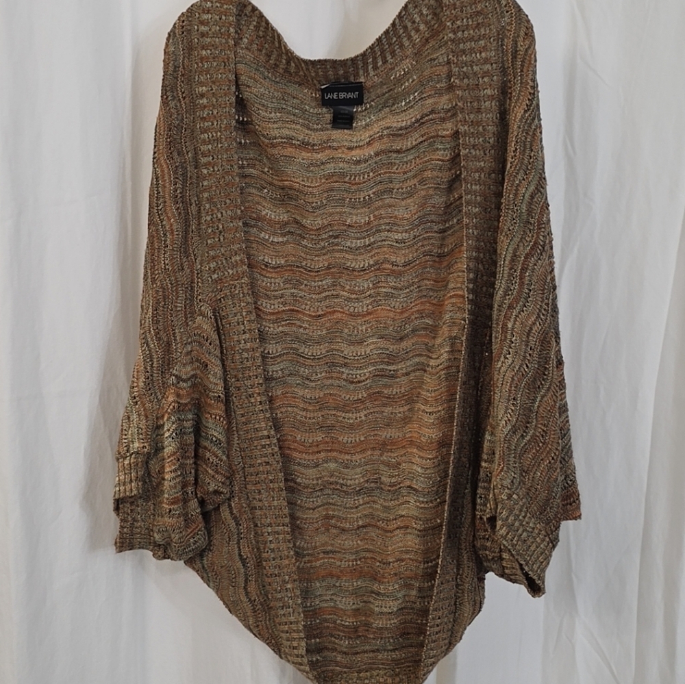 Lane Bryant 3X 4X 22 24 26 Knit Brown Green Bolero Shrug Open Cardigan Sweater